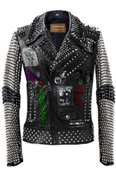 Steampunk Customize Jacket For Biker, Heavy Metal Studwork, Leather Fashion Wear, Specimen Batastrophe Gothic, Handmade Total Chaos Clothing